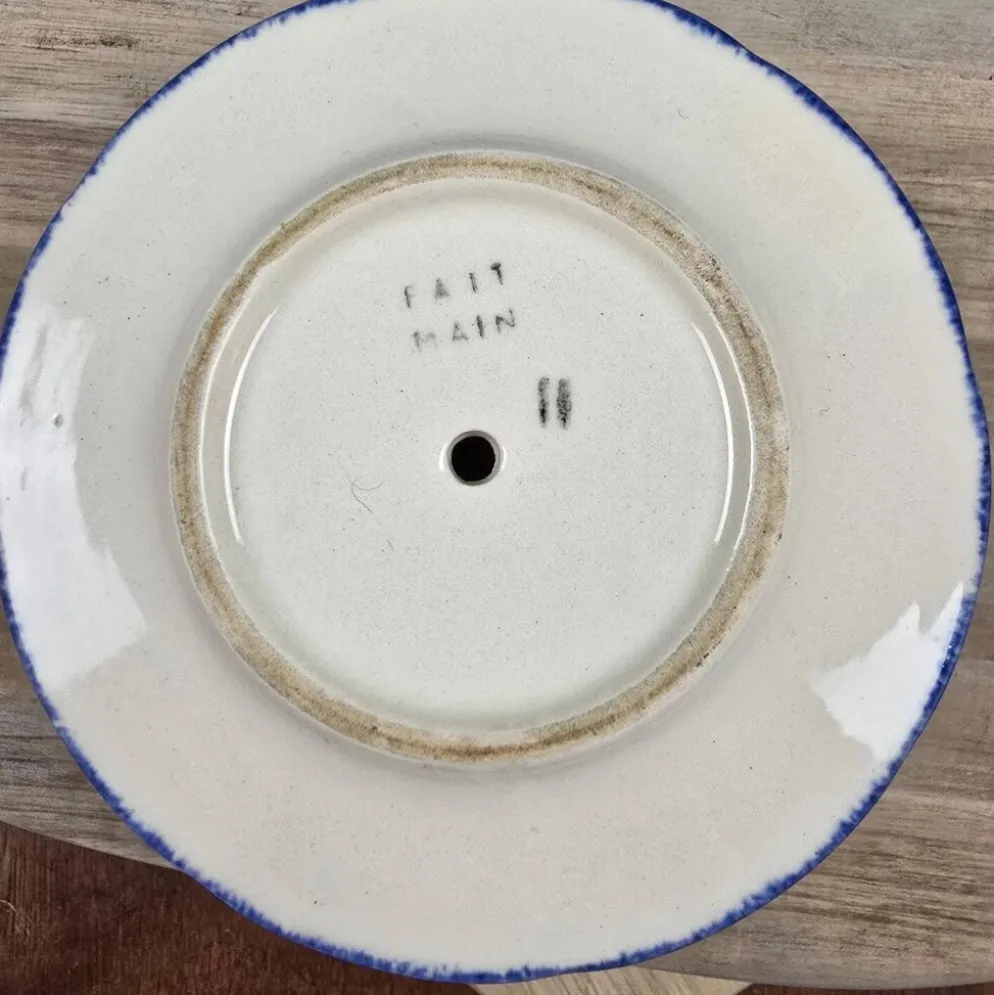 Coquetier vintage avec coupelle – Fait main – Décor floral bleu