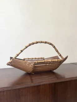 Corbeille / coupe de fruits en bois et bambou, France 1950
