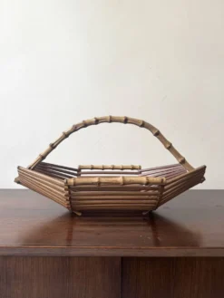 Corbeille / coupe de fruits en bois et bambou, France 1950