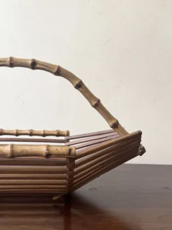 Corbeille / coupe de fruits en bois et bambou, France 1950