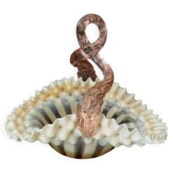 Corbeille Murano en verre soufflé opalin, Italie, années 1950-1960
