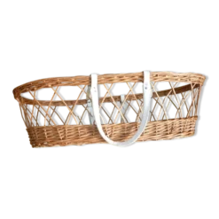 Couffin vintage en osier et rotin avec matelas et garnitures