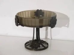 Coupe art deco en verre fumé et metal de Pierre d'avesn
