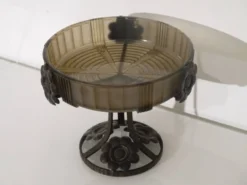 Coupe art deco en verre fumé et metal de Pierre d'avesn