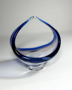 Coupe corbeille en verre soufflé Sommerso bleu - Style Murano 1960