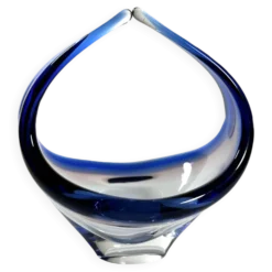 Coupe corbeille en verre soufflé Sommerso bleu - Style Murano 1960