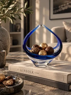 Coupe corbeille en verre soufflé Sommerso bleu - Style Murano 1960