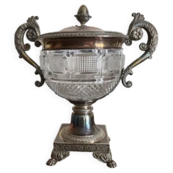 Coupe, drageoir en cristal taillé et métal argenté – style Restauration