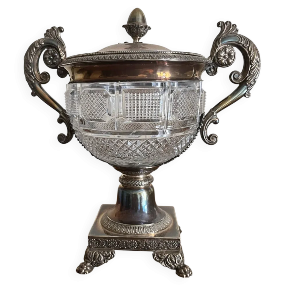 Coupe, drageoir en cristal taillé et métal argenté – style Restauration