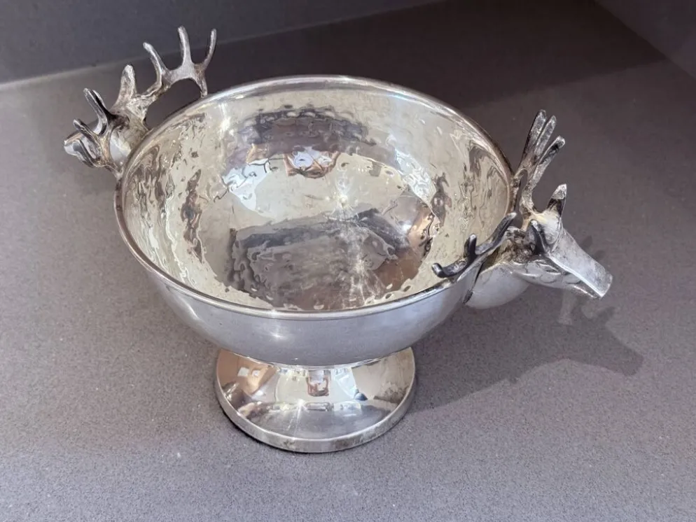 Coupe en argent vintage, petit seau à glace, bol décoratif européen, tête de cerf.