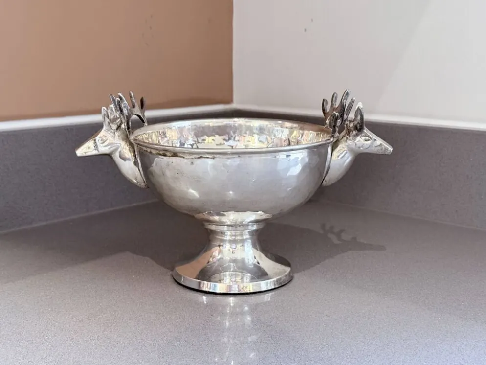Coupe en argent vintage, petit seau à glace, bol décoratif européen, tête de cerf.