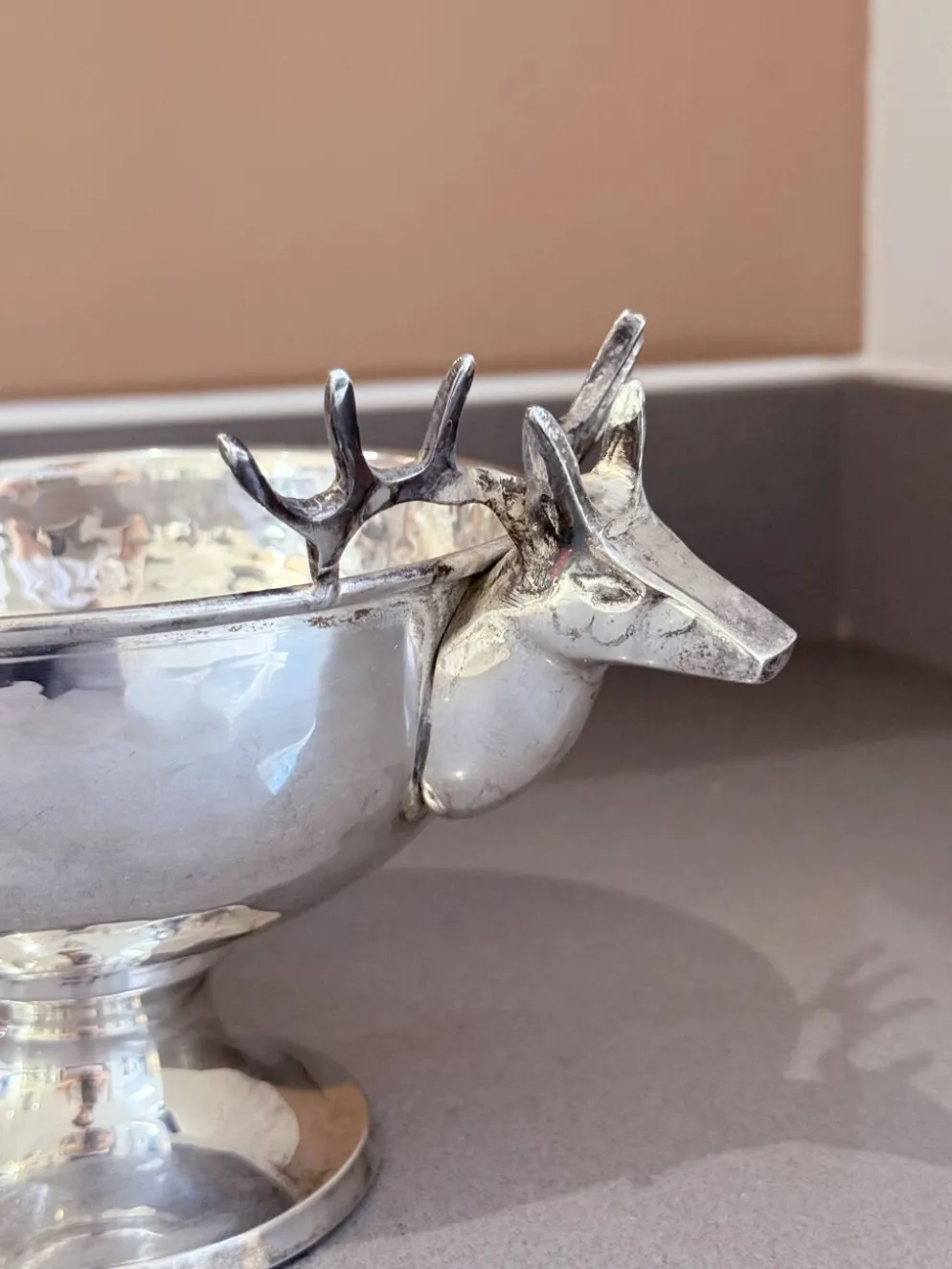 Coupe en argent vintage, petit seau à glace, bol décoratif européen, tête de cerf.