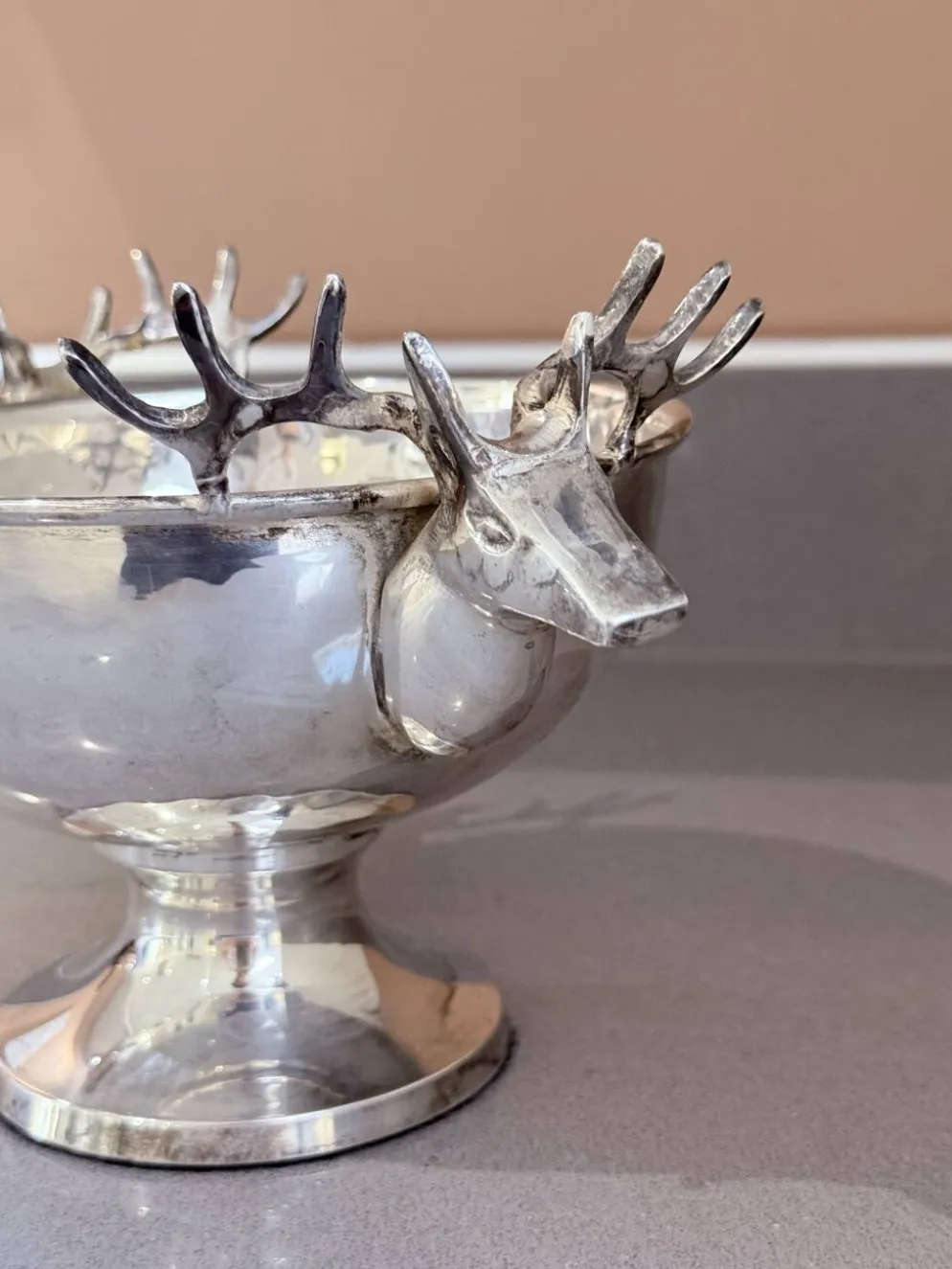 Coupe en argent vintage, petit seau à glace, bol décoratif européen, tête de cerf.