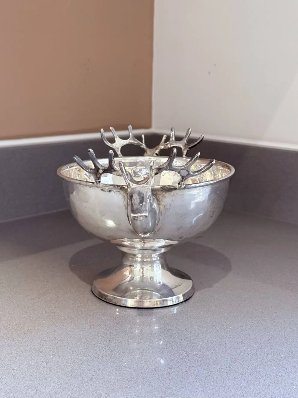 Coupe en argent vintage, petit seau à glace, bol décoratif européen, tête de cerf.