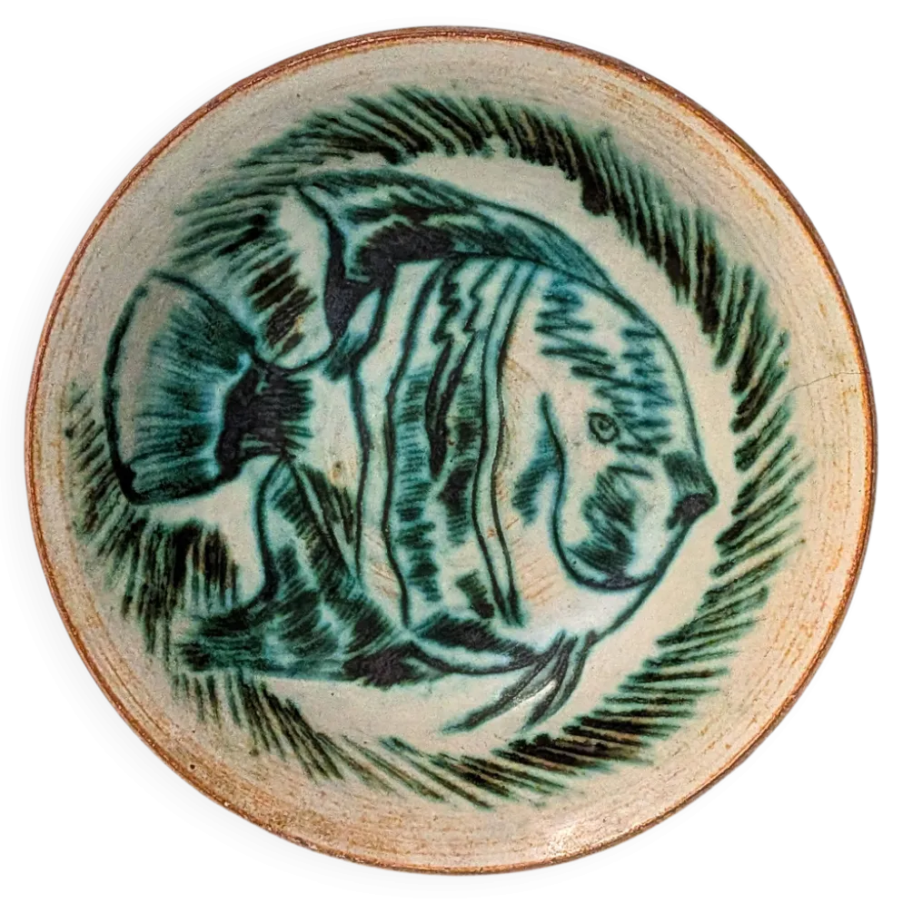 Coupe en grès décor poisson signée Maurice A. – céramique d'atelier