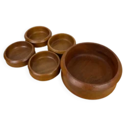 Coupe en teck scandinave et 4 ramequins