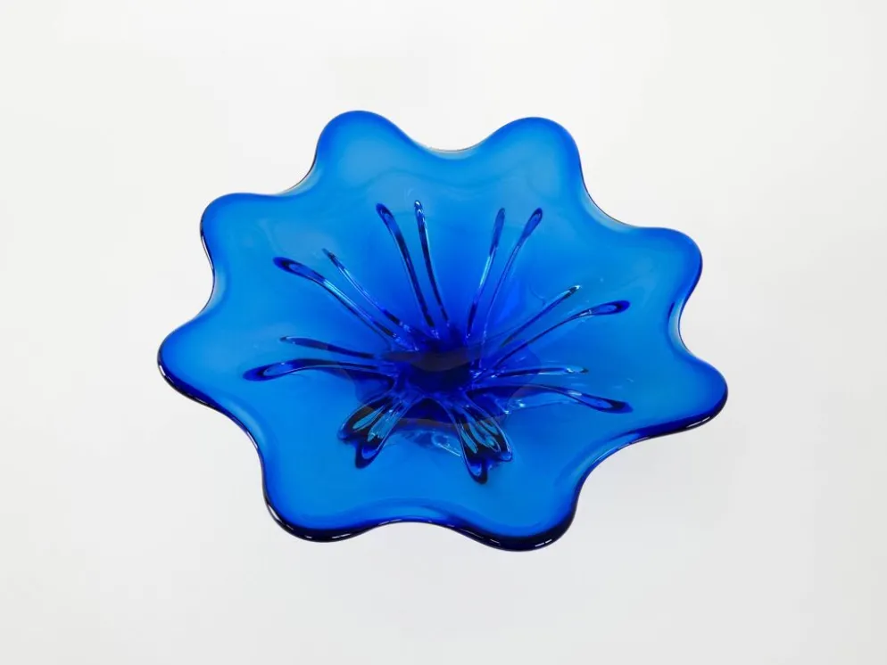 Coupe à fleurs en cobalt, design danois, années 1970, fabriquée au Danemark