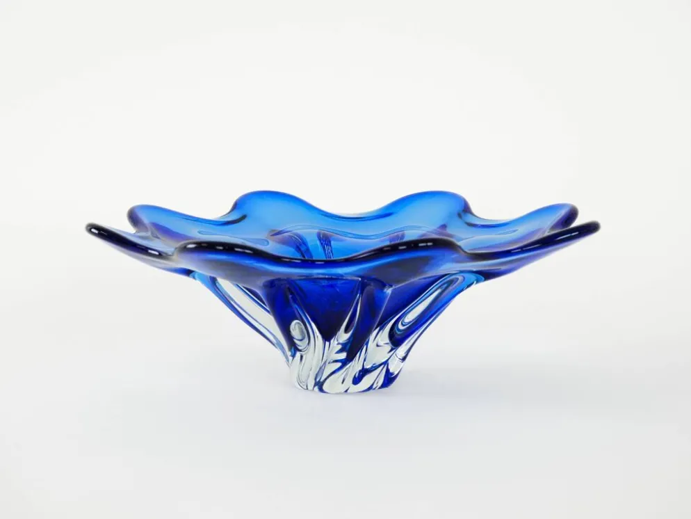 Coupe à fleurs en cobalt, design danois, années 1970, fabriquée au Danemark