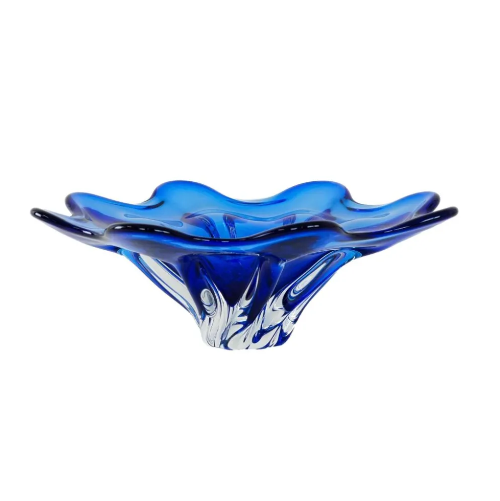 Coupe à fleurs en cobalt, design danois, années 1970, fabriquée au Danemark