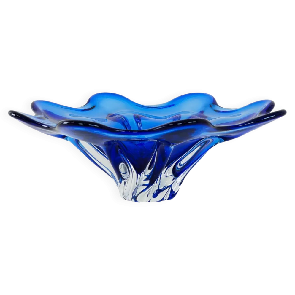 Coupe à fleurs en cobalt, design danois, années 1970, fabriquée au Danemark