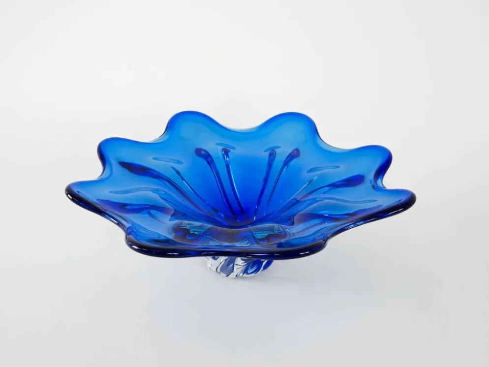 Coupe à fleurs en cobalt, design danois, années 1970, fabriquée au Danemark
