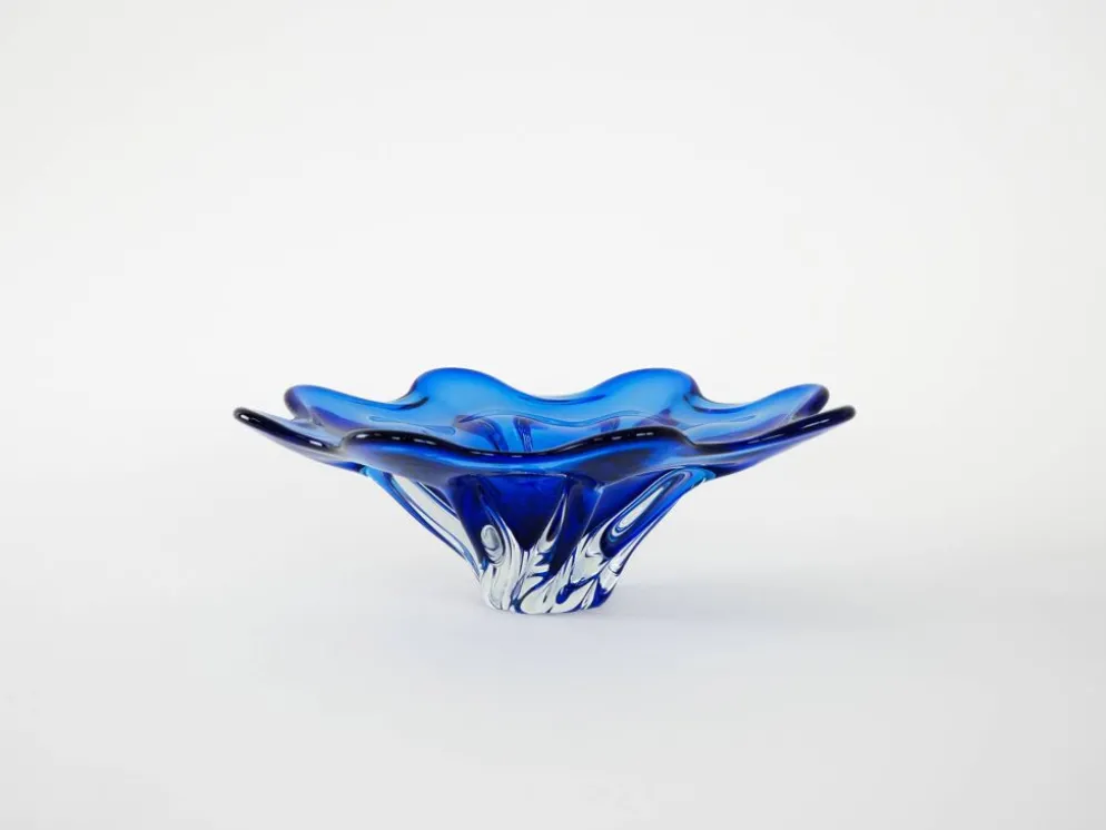 Coupe à fleurs en cobalt, design danois, années 1970, fabriquée au Danemark