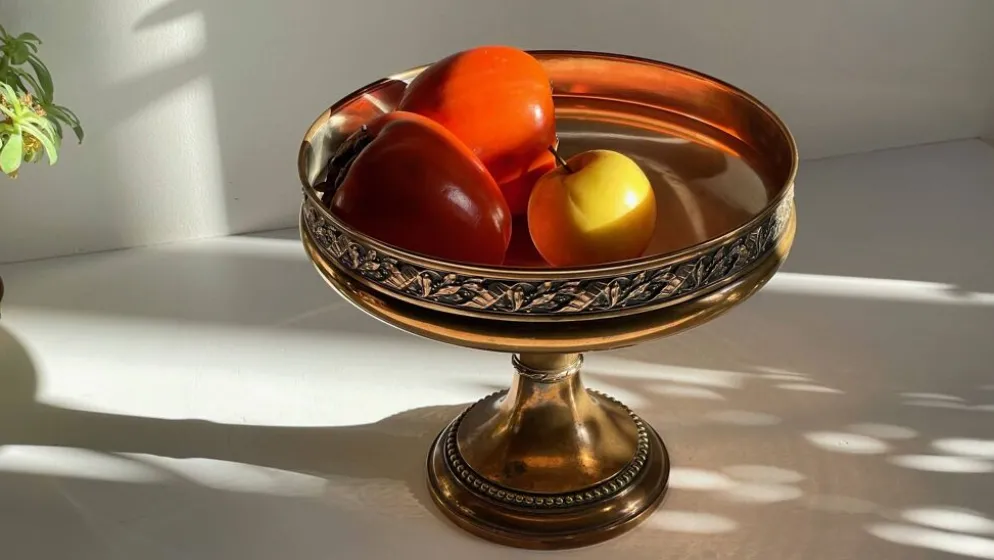 Coupe à fruits en métal argenté bronzé