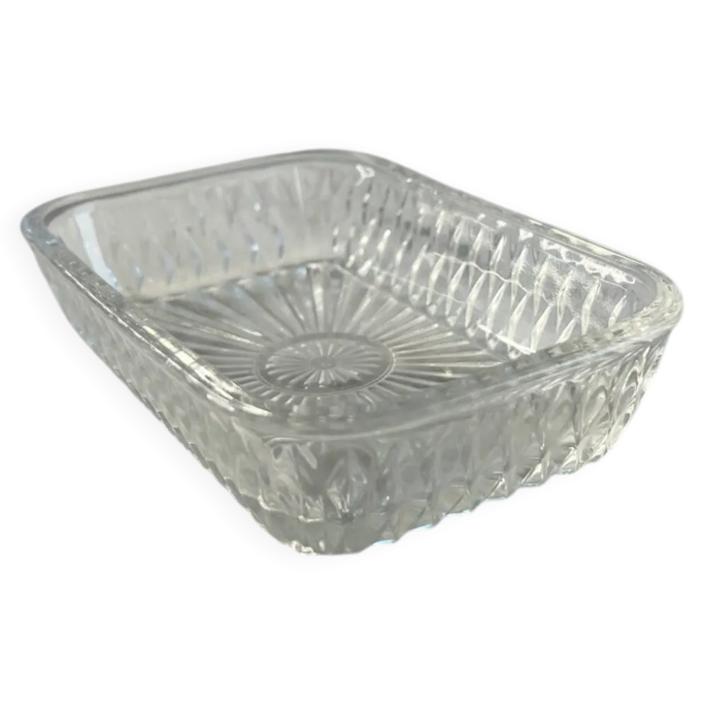 Coupelle carrée en verre taillé estampillée France 14x9,5cm