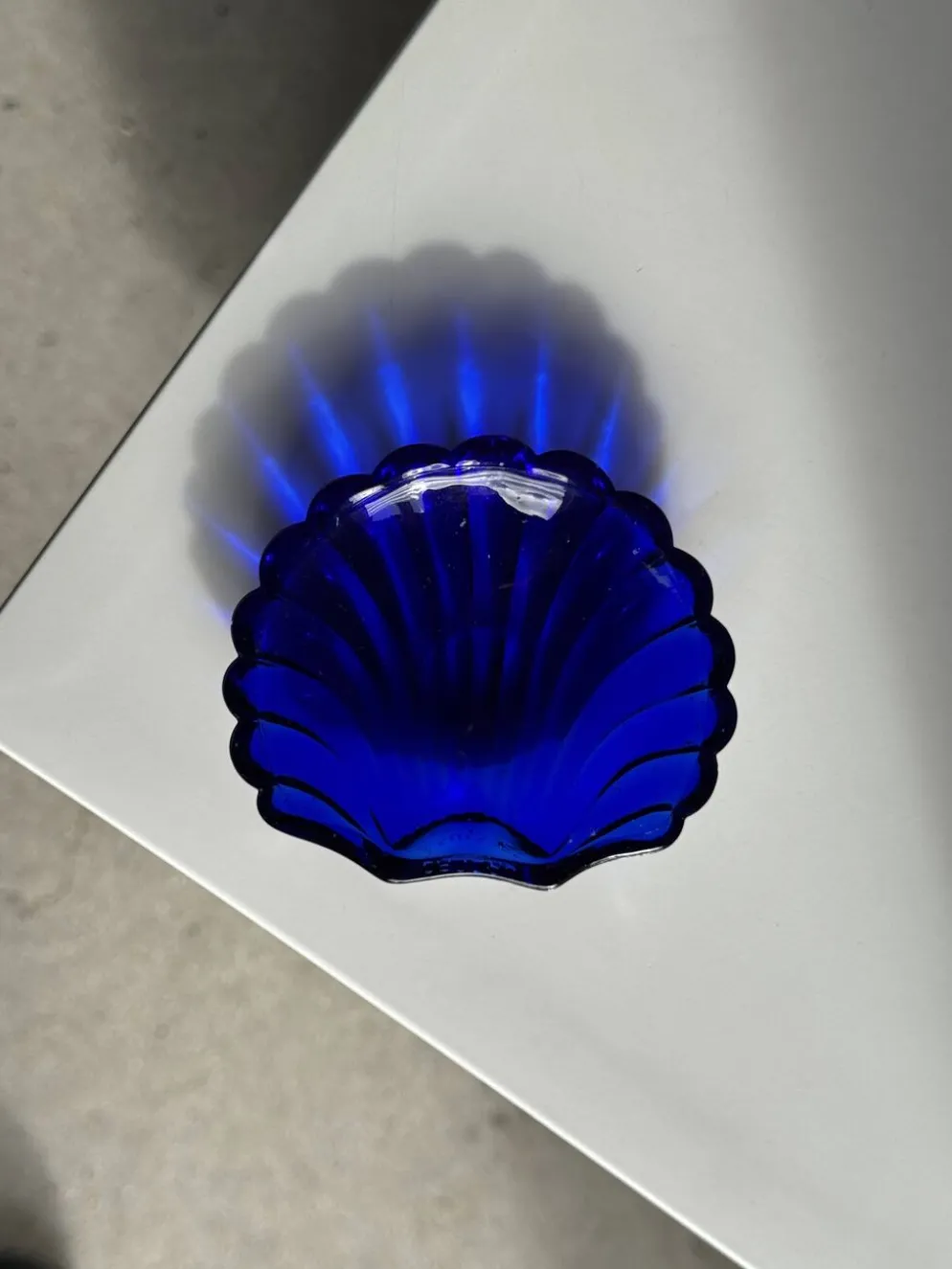 Coupelle coquille en verre bleu D10