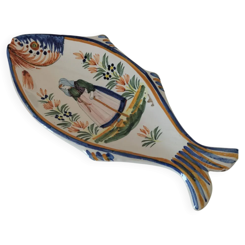Coupelle poisson Quimper Henriot décor breton peint à la main