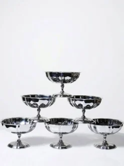 6 Coupelles à dessert sur pied en inox vintages style bistrot