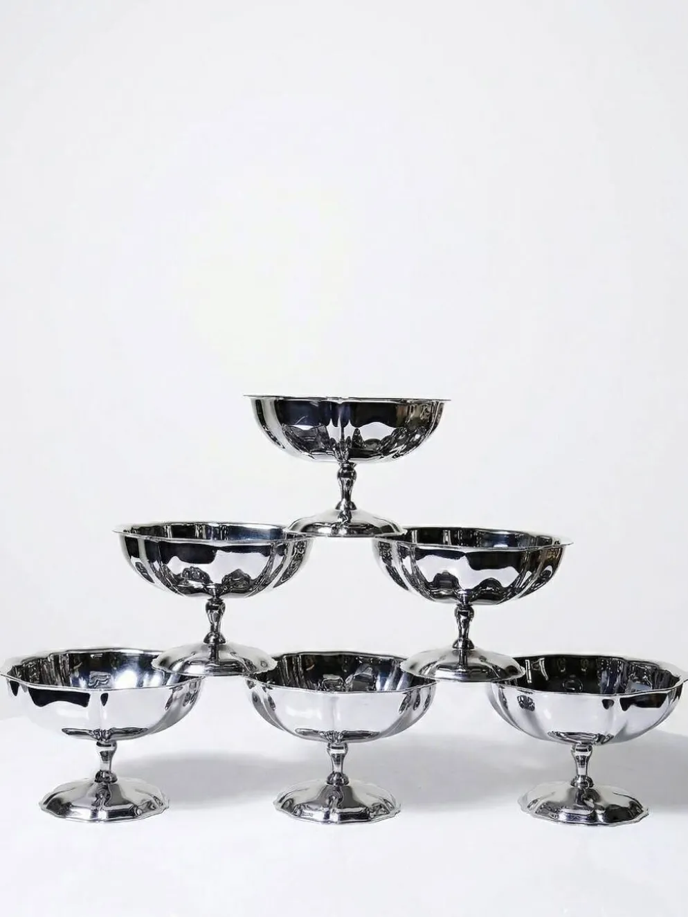 6 Coupelles à dessert sur pied en inox vintages style bistrot
