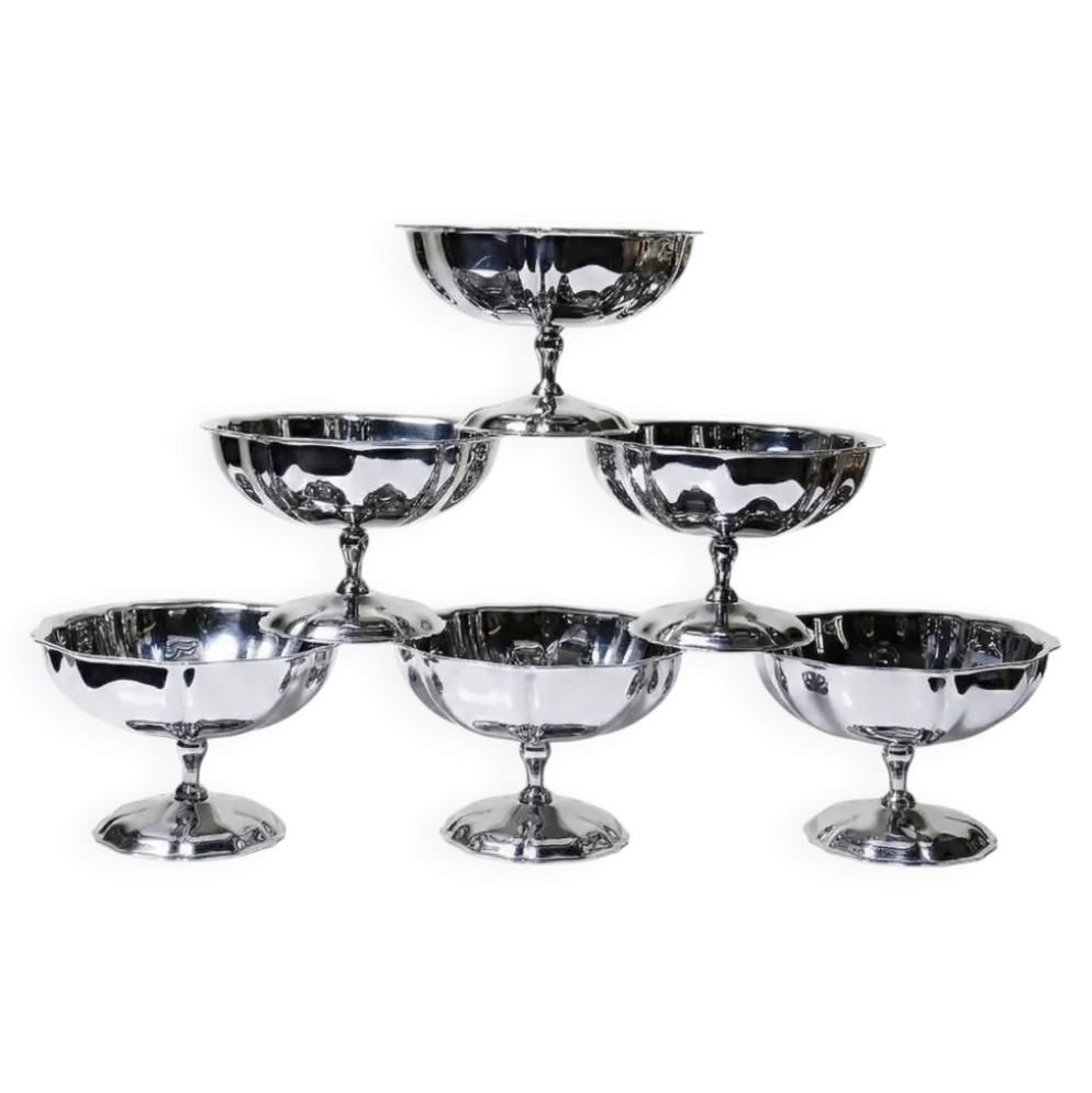 6 Coupelles à dessert sur pied en inox vintages style bistrot