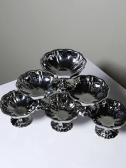 6 Coupelles à dessert sur pied en inox vintages style bistrot