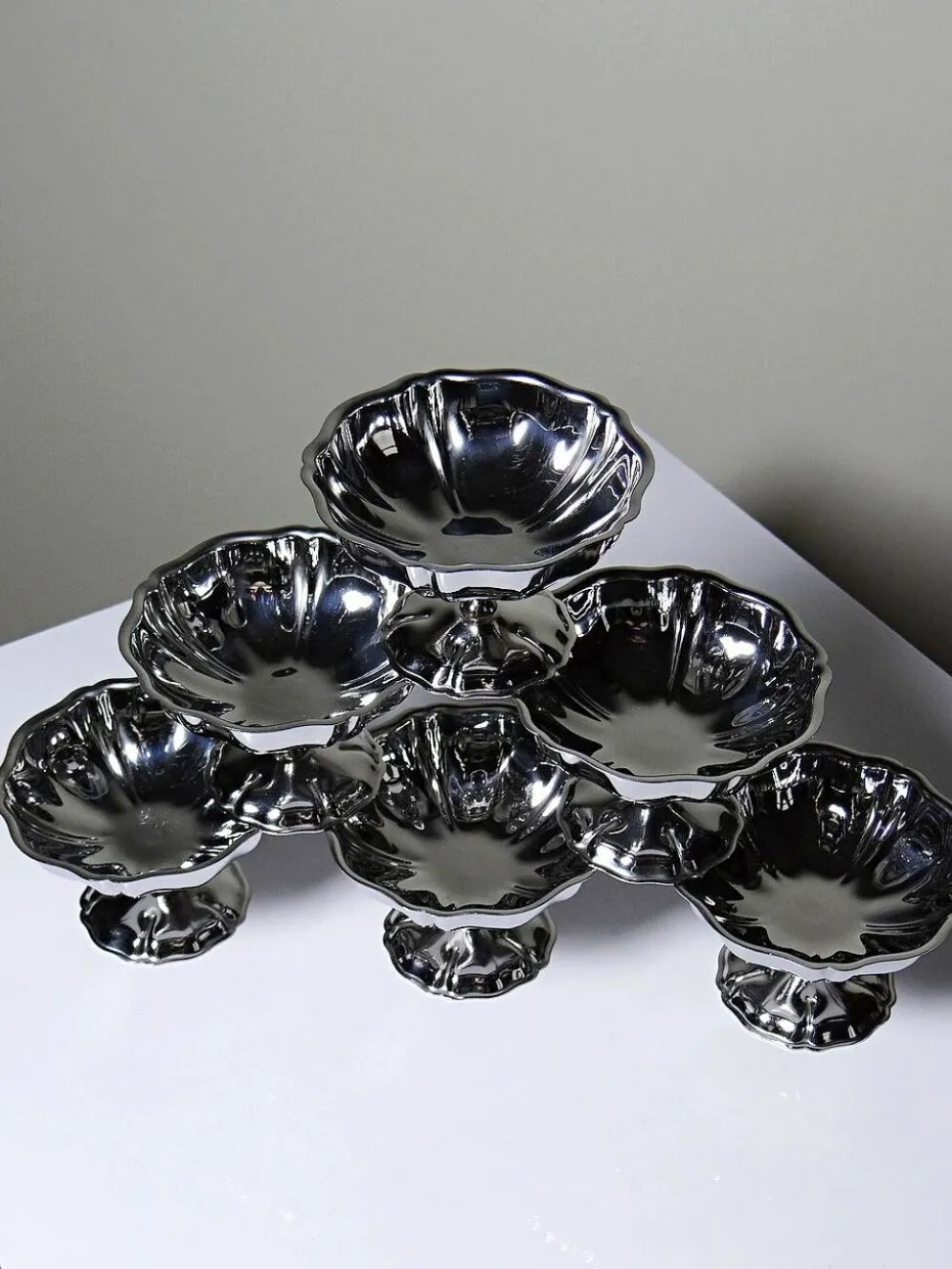 6 Coupelles à dessert sur pied en inox vintages style bistrot