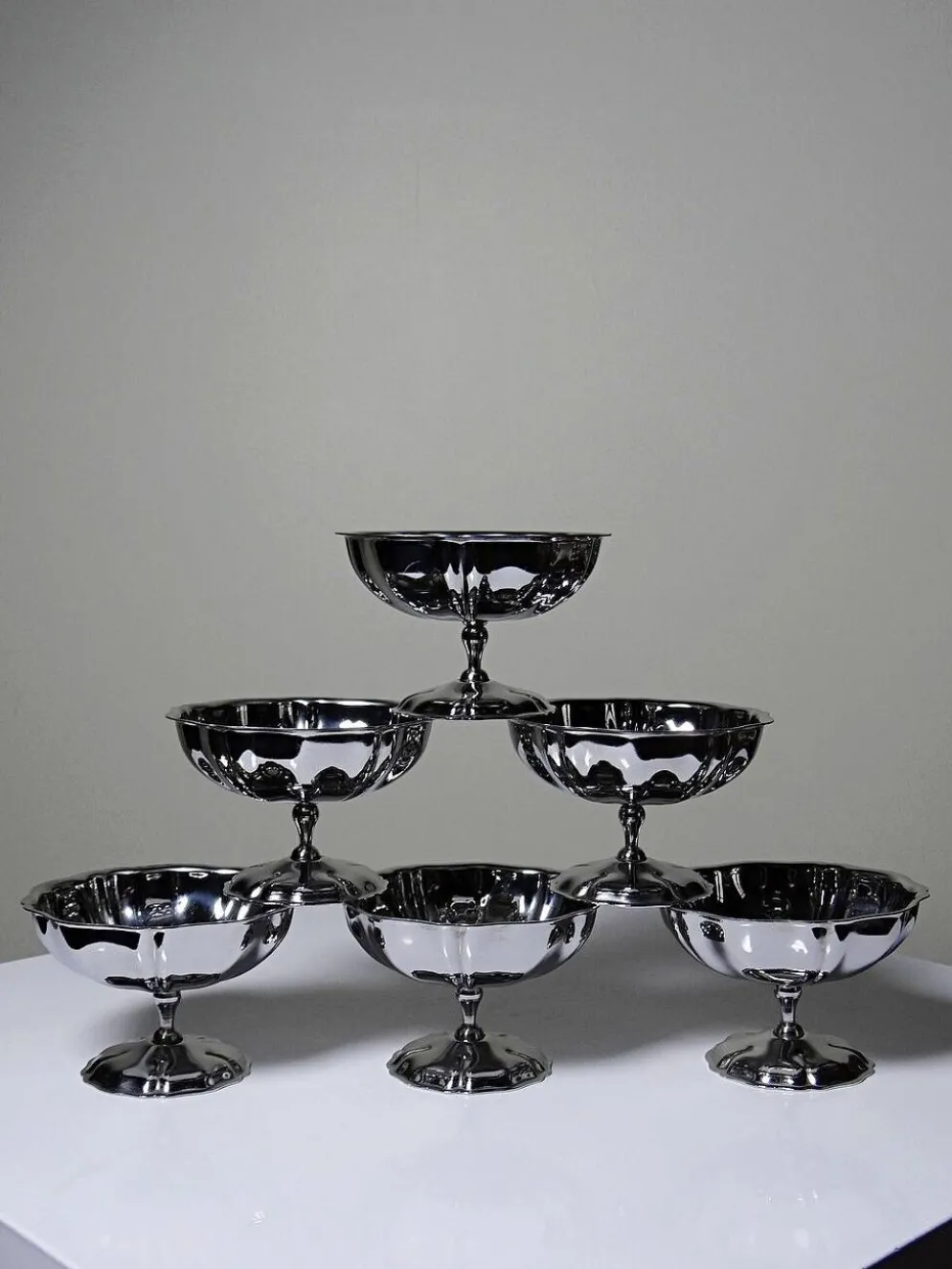 6 Coupelles à dessert sur pied en inox vintages style bistrot