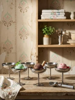 8 Coupelles à dessert sur pied en inox vintages dans le style Guy Degrenne