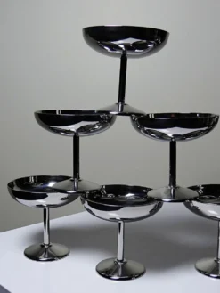 8 Coupelles à dessert sur pied en inox vintages dans le style Guy Degrenne