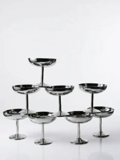 8 Coupelles à dessert sur pied en inox vintages dans le style Guy Degrenne