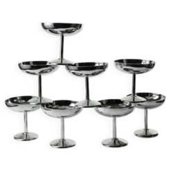 8 Coupelles à dessert sur pied en inox vintages dans le style Guy Degrenne