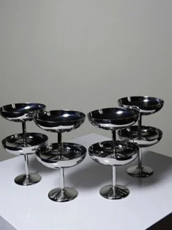 8 Coupelles à dessert sur pied en inox vintages dans le style Guy Degrenne