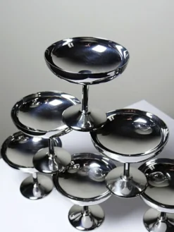 8 Coupelles à dessert sur pied en inox vintages dans le style Guy Degrenne