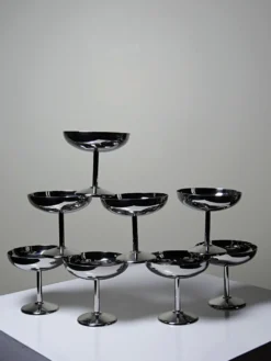 8 Coupelles à dessert sur pied en inox vintages dans le style Guy Degrenne