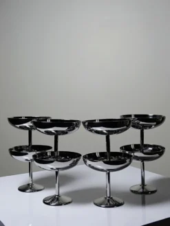 8 Coupelles à dessert sur pied en inox vintages dans le style Guy Degrenne