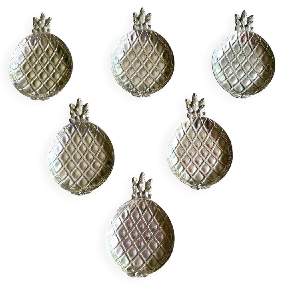 6 coupelles de table ananas en métal argenté, 1960
