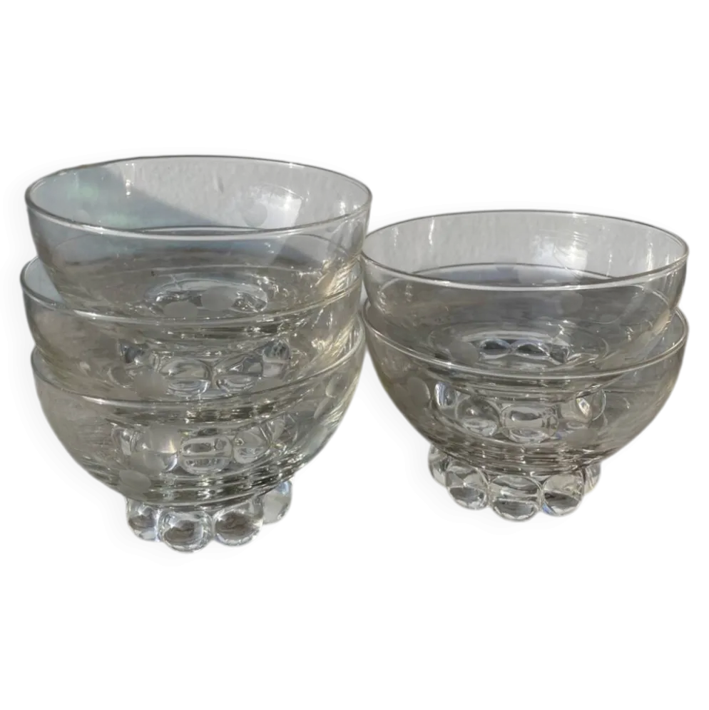 5 coupelles ramequins en verres perlé et pois