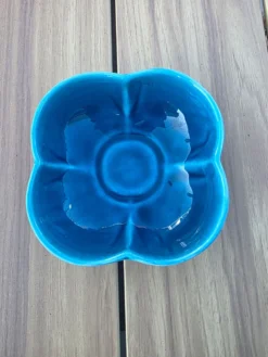 Coupelle Vide-poche en faïence de Charolles bleu turquoise craquelé