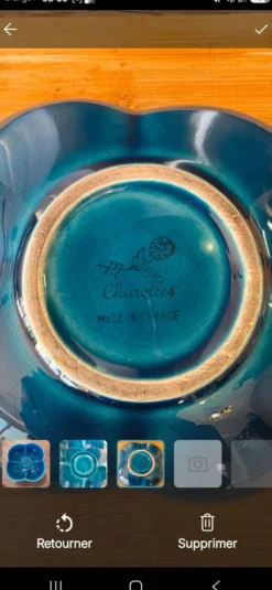 Coupelle Vide-poche en faïence de Charolles bleu turquoise craquelé