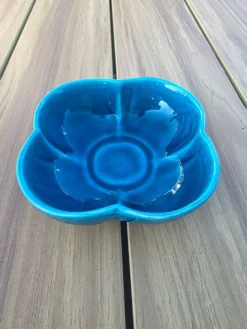 Coupelle Vide-poche en faïence de Charolles bleu turquoise craquelé