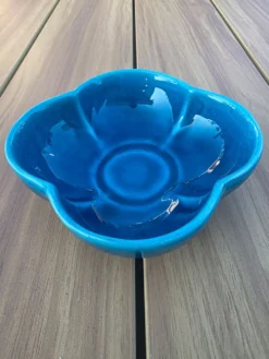 Coupelle Vide-poche en faïence de Charolles bleu turquoise craquelé